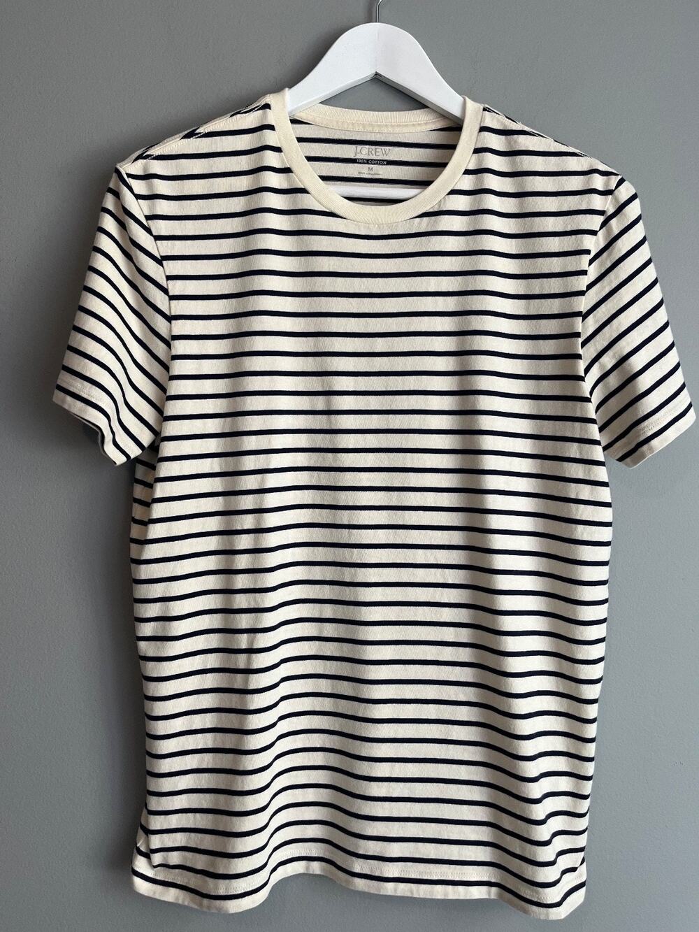 J.Crew Mens Striped Tee Ivory Navy Size M Nautical Breton Classic Preppy